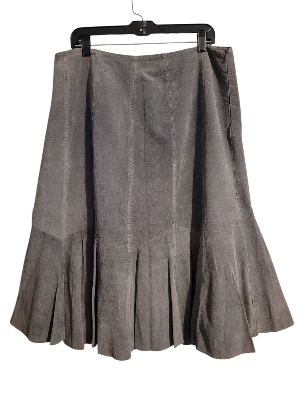 Jessica London 100% Leather Suede Gray Flare Flouncy Midi Skirt Wmn Plus 14 Chic